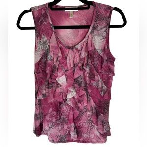 Dress Barn Cute Ruffle and Sparkling Pink Sleeveless Top Size Medium